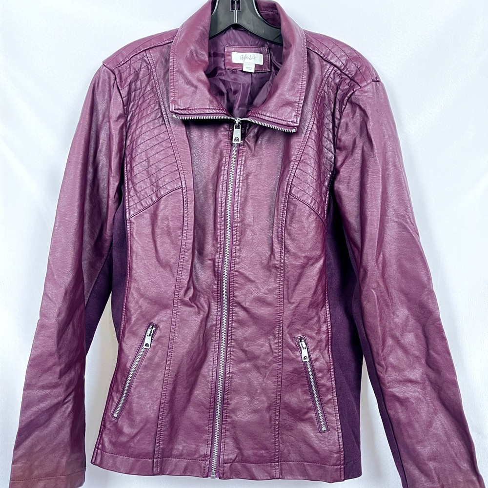 Style & Co Burgundy Vegas Leather Jacket size L 
MSRP $89.50